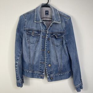 Gap Jean Jacket Womens Sz M Blue Trucker Biker Button Y2K VTG Western Cowgirl